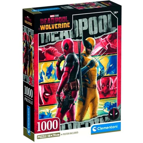Clementoni Puzzle Marvel Deadpool 1000 Stücke Compact Box - Puzzle für Erwachsene 14-99 Jahre Geschenk für Mann und Frau Made in Italy 37050
