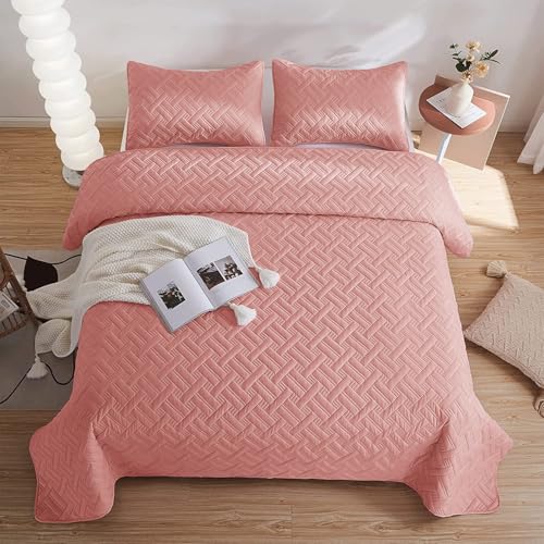 Image of BSB HOME 100% Cotton Ultrasonic 280 Tc Solid King Size Quilted Bed Cover /Bedspread /Rajaai with 2 Pillow Case, (Luxurious, Blush Pink, 90X100 Inches, 254X228 cm)