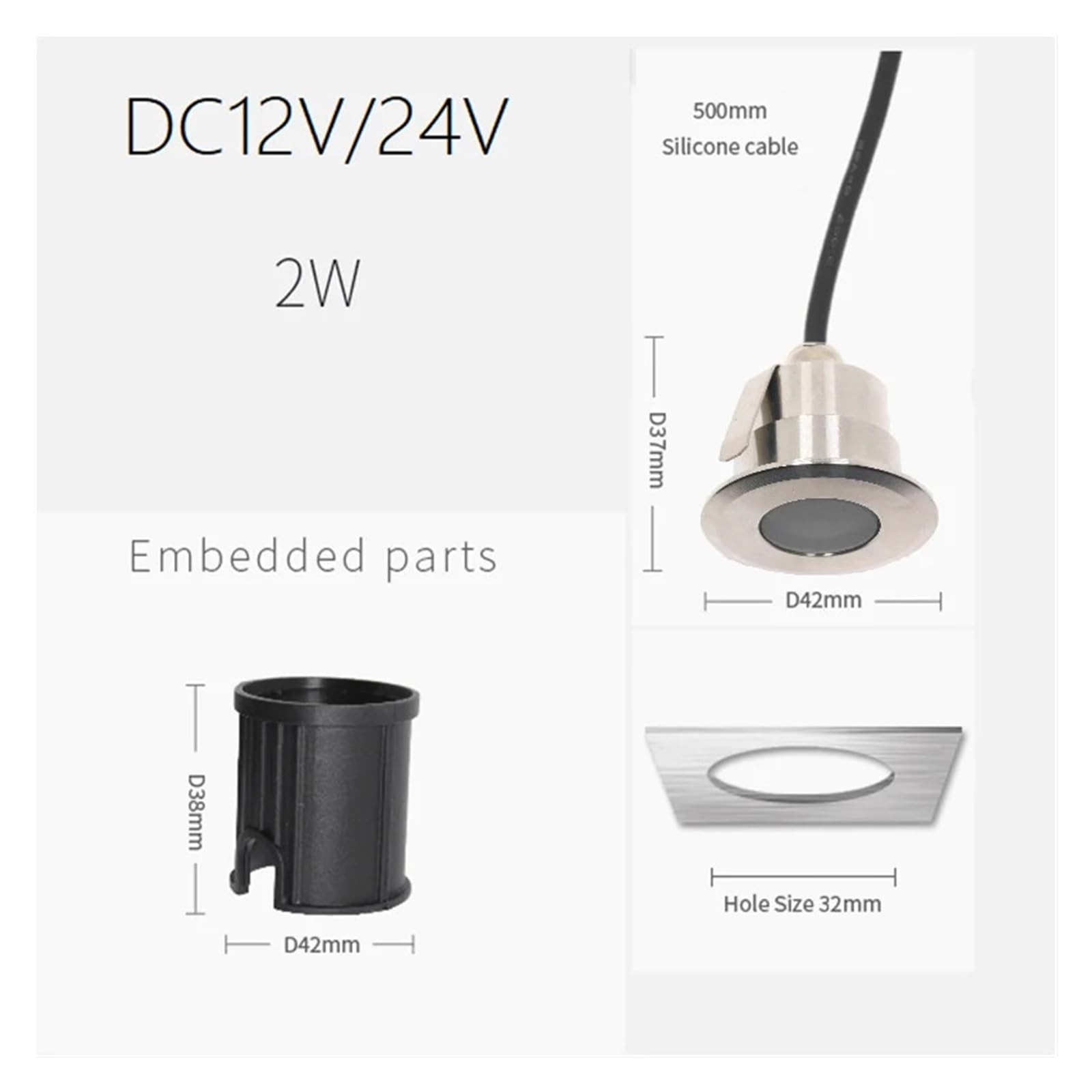 Zewnętrzna lampa podłogowa na taras oświetlenie wodoodporne IP68 wpuszczane mini reflektory podłogowe 12 V 24 V RGB oświetlenie krajobrazu 2 W (Dc24v, zimna biel)