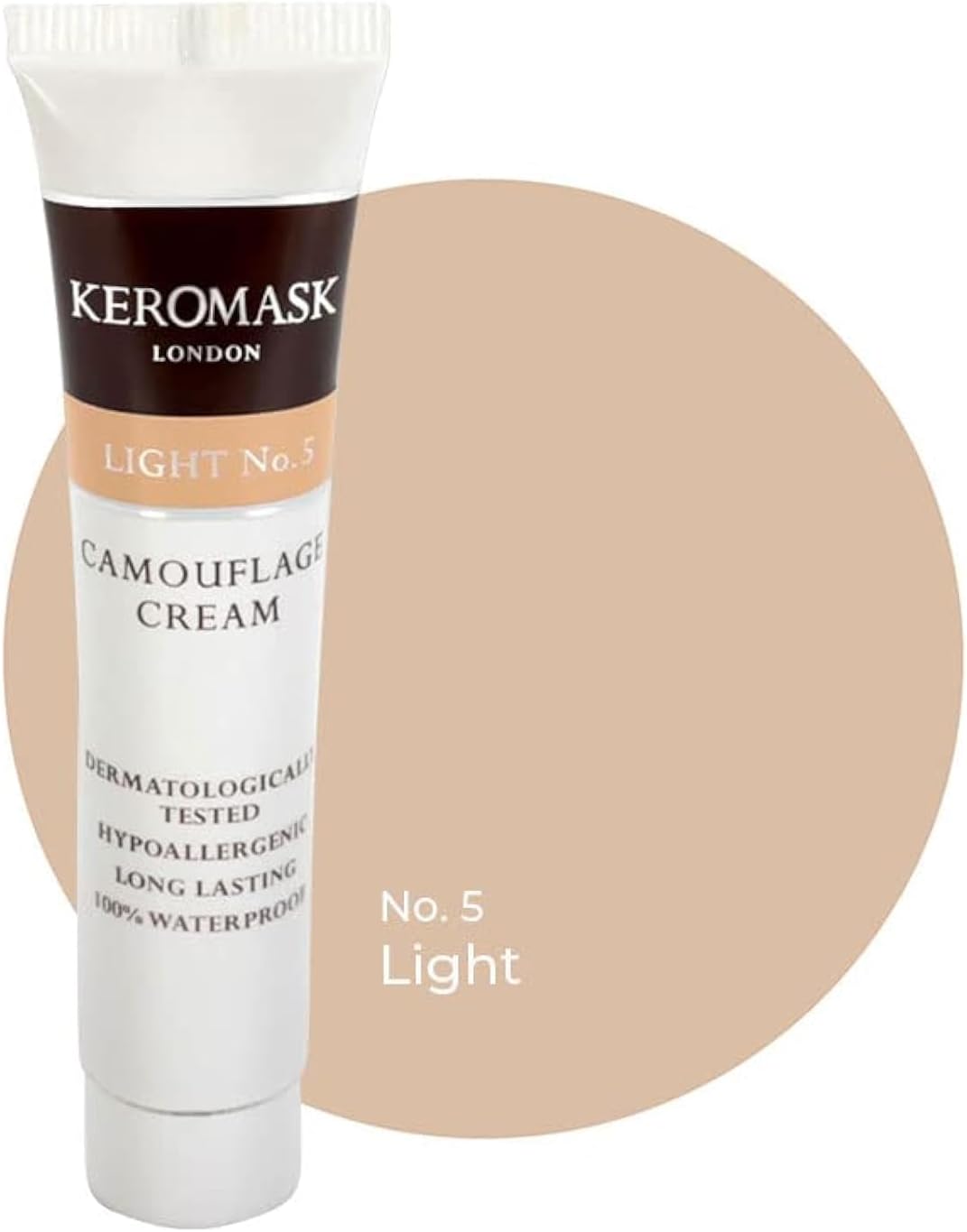 Keromask Full Coverage Hypoallergenic Concealer Shade LIGHT No 5 to Camouflage Vitiligo, Tattoos, Redness and Rosacea, Waterproof and Suitable for All Skin Types 1 x 15ml