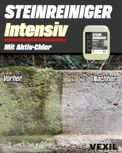 VEXIL Steinreiniger INTENSIV – 5L – mit AKTIV-CHLOR für SCHNELLE ERGEBNISSE – vernichtet Moos, Algen, Flechten, Pilzbefall, Grünbelag & Grauschleier – für Terrasse, Pflaster, Beton & Naturstein – Ansicht 2