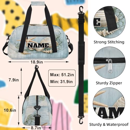 Seashell Starfish Custom Ballet Dance Bag Rustic Wooden Personalised Sport Gym Bag for Travel, Duffel, Weekender3