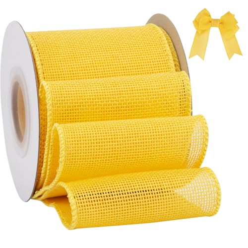 Tekdeere Burlap Ribbon 3 Inch x 10 Yard, Yellow Wired Ribbon for Crafts, Gift Wrapping, Wreaths, Bows, Tree Decoration and Outdoor Decoration