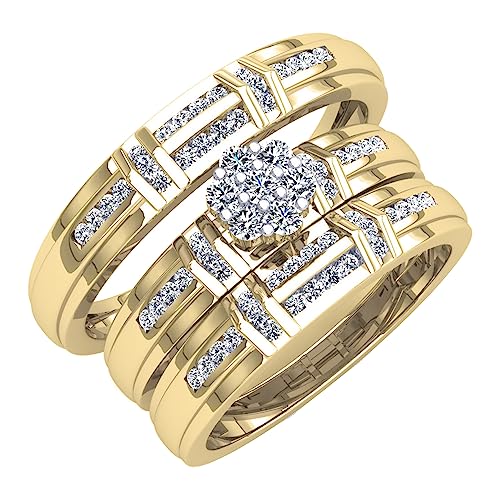 Dazzlingrock Collection 0.50 Carat (ctw) Round White Diamond Unisex Cluster Engagement Trio Ring Set in 14K Solid Gold