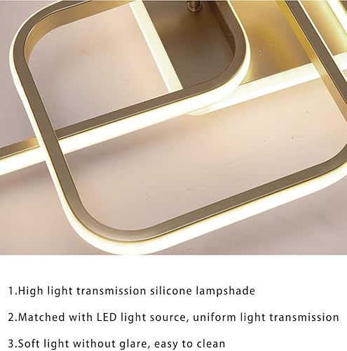 Miniatura 6 de Becailyer Lámpara de techo LED moderna, lámpara de techo de montaje empotrado de 50 W, lámpara de techo cuadrada geométrica dorada para sala de
