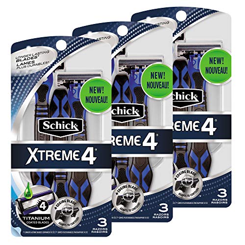 Schick Xtreme 4 Disposable Razors for Men, with 4 Titanium Coated Razor Blades and Extra Edging Blade, 9 Count