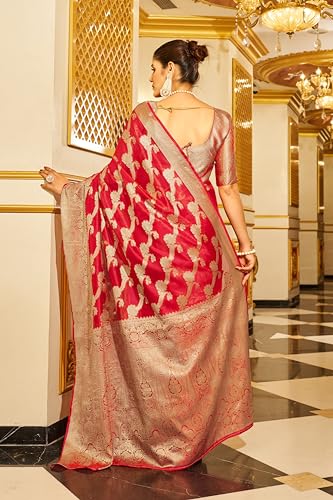 Image of SWORNOF Women's kanjivaram banarasi silk saree for Patola festival Wedding silk with rich pallu Design sarees for women with blouse piece