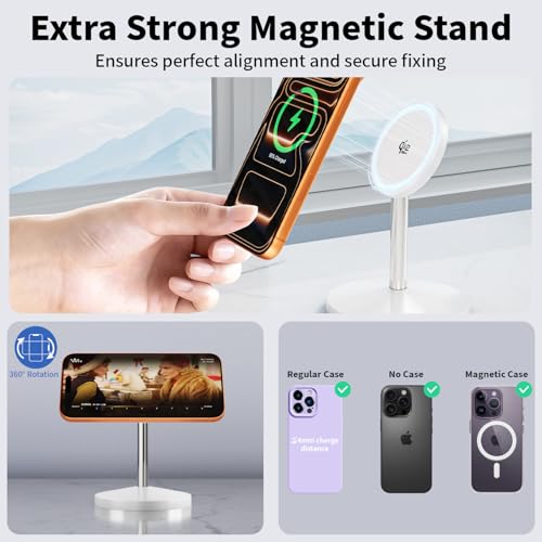 Magnetic Wireless Charger iPhone Stand,Qi2.2-Certified 25W Mag-Safe Charger Fast Charging Stand 35W USB C Adapter 6FT Cable Wireless Fast Charge Station for iPhone 17 Pro Max/17/16/15/14/13/12,AirPods - Image 5
