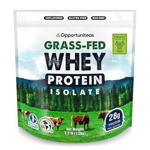 Image of Opportuniteas Grass Fed Whey Isolate Protein Powder - Unflavored, Heavy-Metal Tested, 28g Protein, Sourced from Ireland, Hormone-Free, Non-GMO, Packaged in USA - 2.5lb