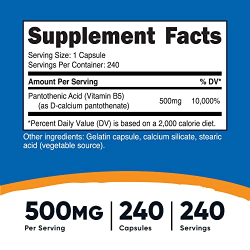 Nutricost Pantothenic Acid (Vitamin B5) 500Mg, 240 Capsules #TOP1