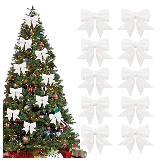 Shining She 10 Pezzi Fiocchi Natalizi Decorazioni Natalizie,Bianco Fiocchi Natale Decorazioni per Fiocco Albero di Natale Punta,Ideale per Natale,Halloween,Natrimoni, Celebrazioni, Regalo Decorare