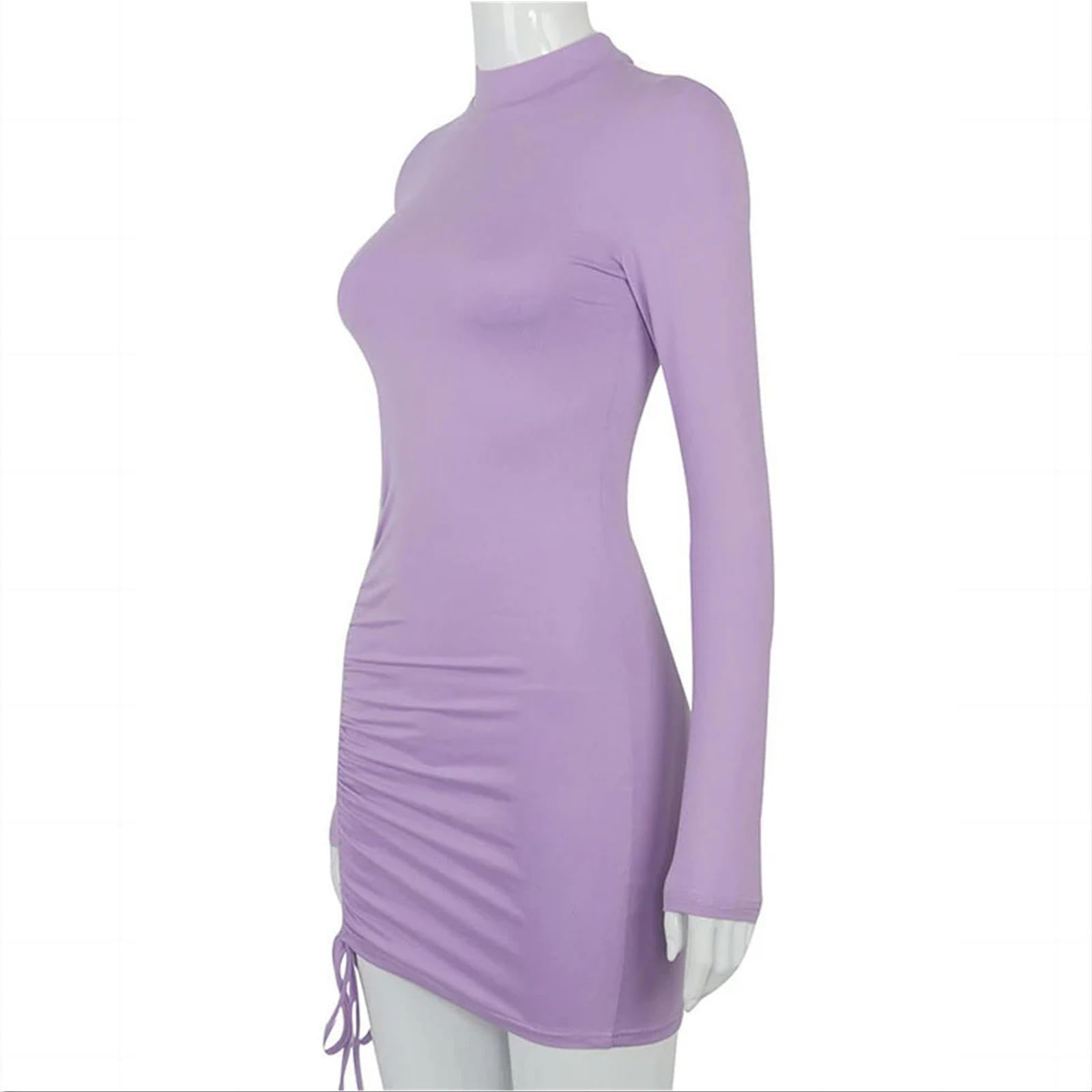 Vestito Donna Corto Abiti da Corpo Arricciati A Maniche Lunghe Donne Turtleneck Bandage Mini Abiti