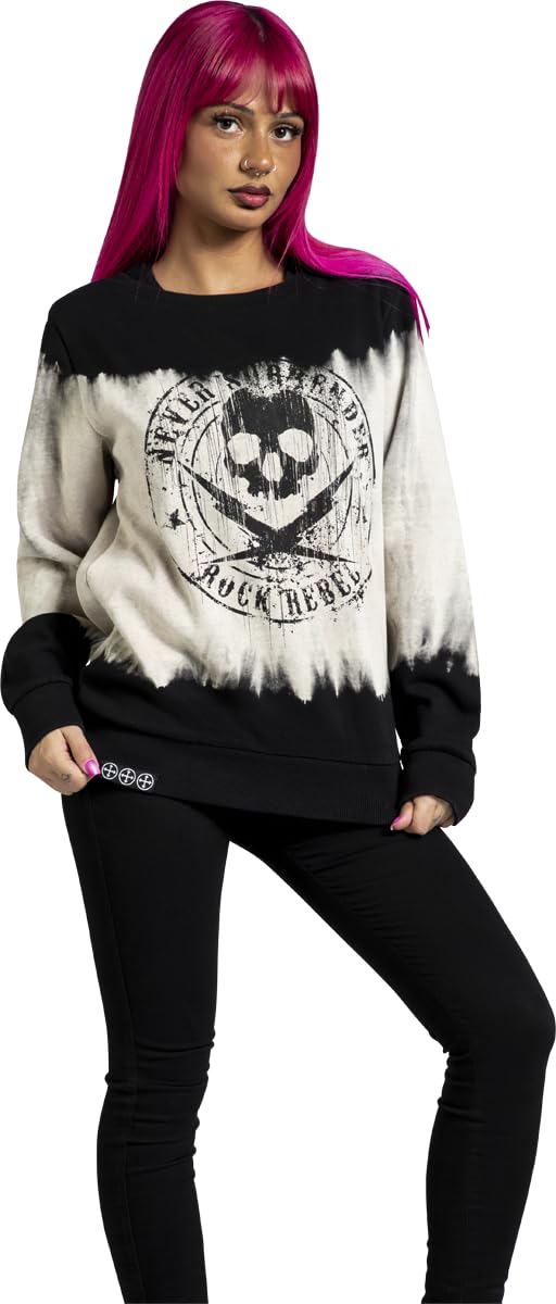 Rock Rebel by EMP Donna Felpa nera e grigia con stampa frontale e scollo a barca