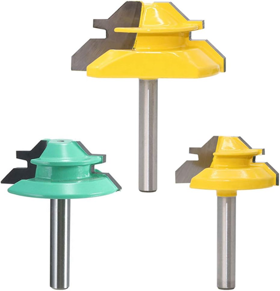 Wolfride 45 Degree Lock Miter Router Bit Set 1/4 Inch Shank 45 Degree Miter Joint Router Bits (3PCS)