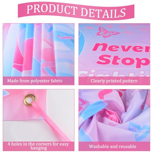 WANDIC Rosa blaues Band, personalisierbar, 185 x 90 cm, für Mängel, Bewusstsein für männliche Brustkrebs, große Banner, Hintergrundbanner für Wohltätigkeitsorganisationen, Veranstaltungen