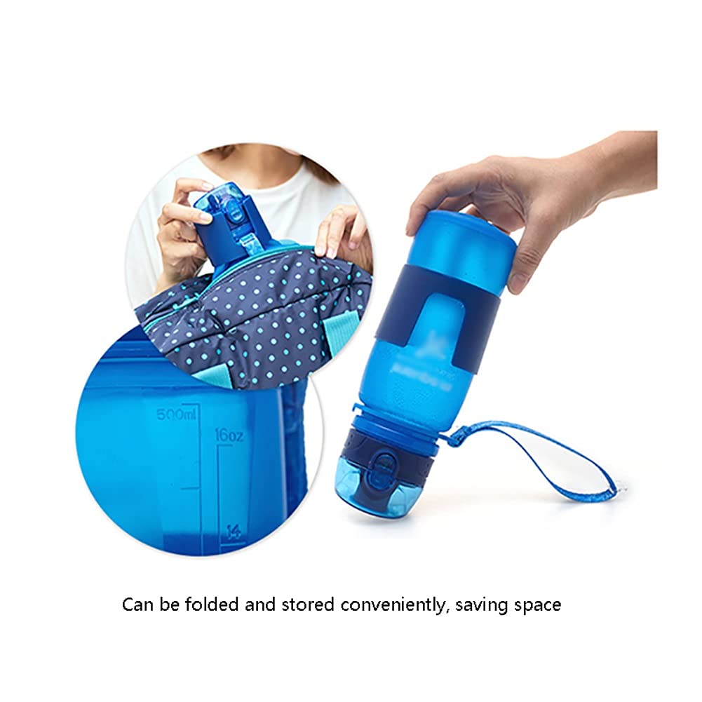 Bouteille de sport Bouteille de sport Bouteilles en silicone pliables Bouteille d'eau pliable Légère pour voyage Randonnée Sports Camping Bouteilles d'eau (Couleur : Vert) (Bleu)