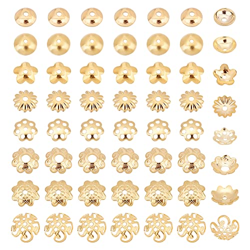 HOBBIESAY 16Pcs 8 Style Multi-Petal Flower Bead Caps 4-8mm 34 Stainless Steel Bead Cap Spacers Golden Spacer End Caps for Earring Bracelet Necklace Jewelry Making Hole: .8-2.1mm