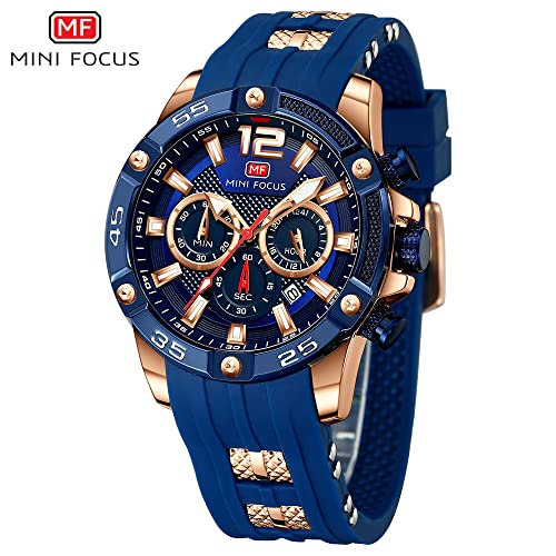 Image of Mini Focus MF0349G Chronograph Watch for Men with Silicone Strap, Multifunction Analog Dial, Quartz Movement, Date Display, Luminous Hands & Water Resistance - Sport Casual Men's Wristwatch