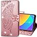 ZYZX Samsung Galaxy A71(5G) 3D Butterfly Flower Wallet Case, Leather Flip Phone Shell w/Credit Cards Slot Shockproof Magnetic Protective Cover for Samsung Galaxy A71 5G HZD(Rhinestone Rose Gold)