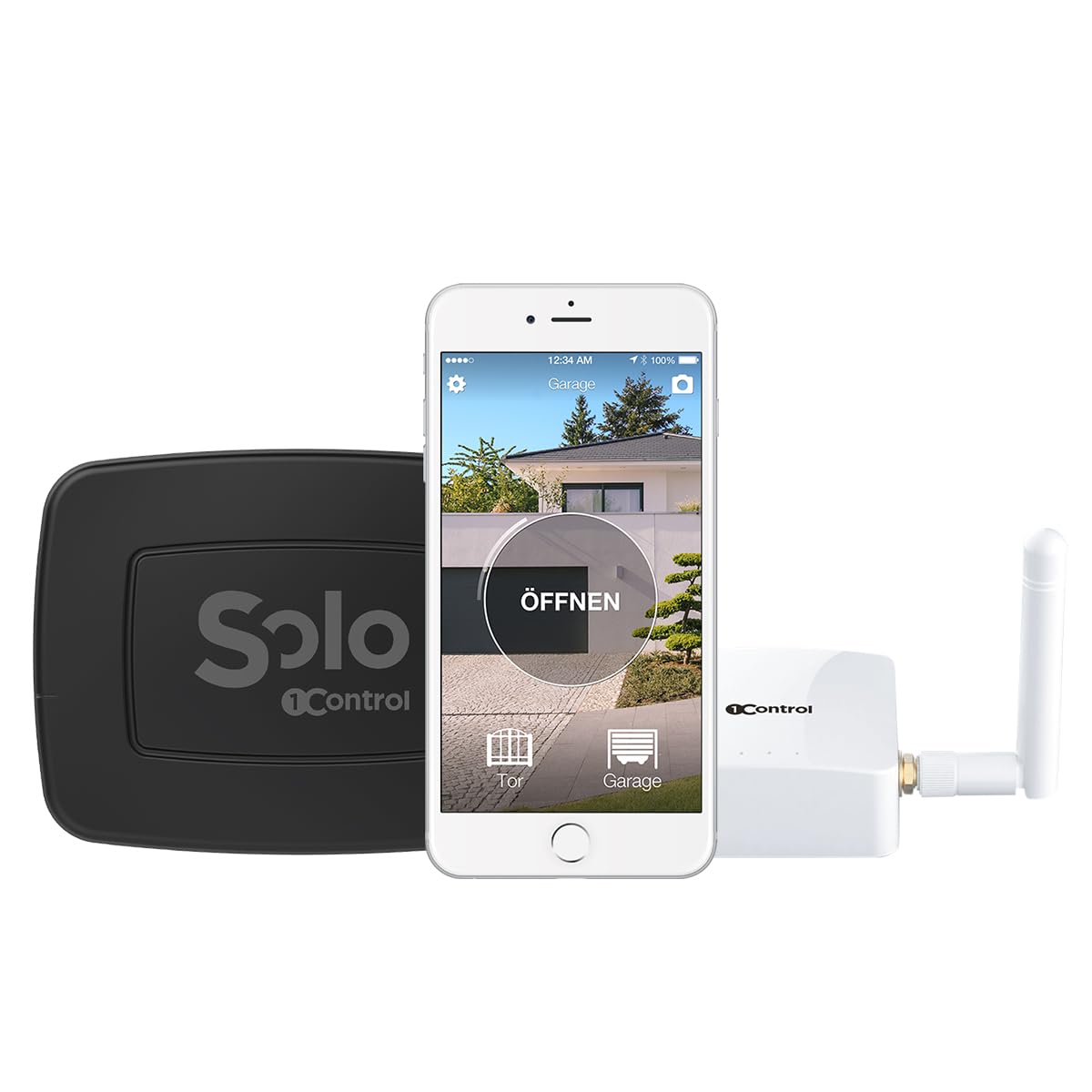 1Control Solo + LINK Smarter Toröffner mit Fernöffnung – Garagentor und Hoftor per Smartphone/App öffnen, Alexa, Google Home – Kompatibel mit 750+ Fernbedienungen Rolling Code – WLAN und Bluetooth