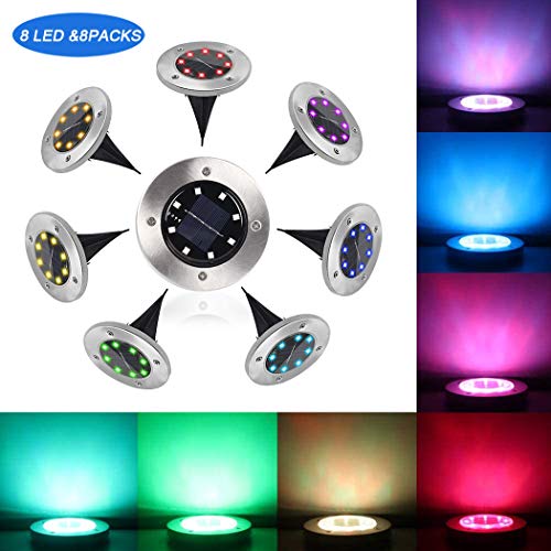 Lampe Solaire Exterieur 8 pack Pulchram LED Lumière Solaire Decoration Jardin Eclairage Etanche IP65, Blanc Chaud 8 LEDs Spot Lumière avec Panneau Solaire pour Chemin Terrace Place (colorée)