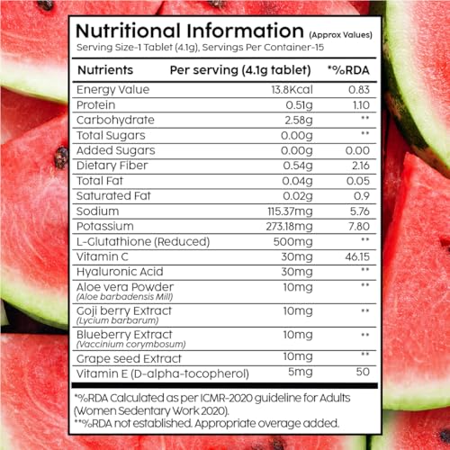 Image of PLIX - THE PLANT FIX Glutathione Effervescent Tablets for Clear, Glowing & Youthful Skin | 500mg Glutathione, Vit E & Hyaluronic Acid | No Maltodextrin, No Sugar | Pack of 6 (90 tabs) | Watermelon