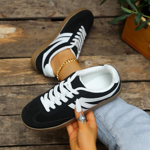 Women's High Top Platform Sneakers – Black Canvas Shoes with Chunky Sole, Lace-Up Design, Black & White Stripes, Anti-Slip, Casual Streetwear Shoes2