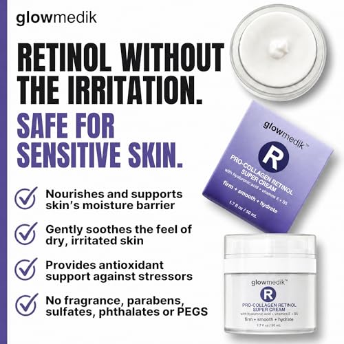 Image of Glowmedik Pro-Collagen Retinol Super Cream - Anti-Aging Face Moisturizer | Retinol Night Cream for Wrinkles & Fine Lines | Firms & Hydrates with Hyaluronic Acid | Face & Neck | Made in USA