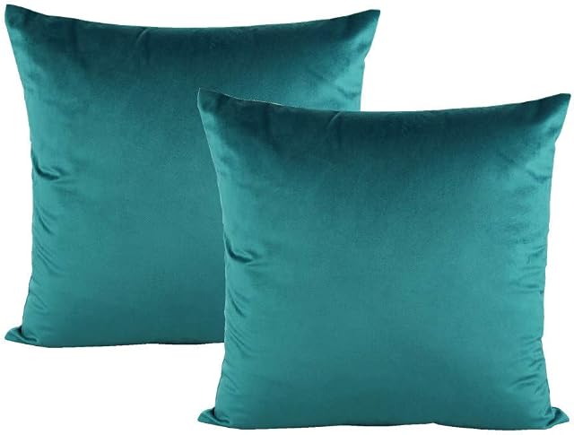 VAKADO Teal Decor Cushion Covers Soft Solid Square Velvet Decorative Couch Cushion Cases Cozy Home Decoration for Patio Sofa Bedroom Office Car 18x18 Set of 2