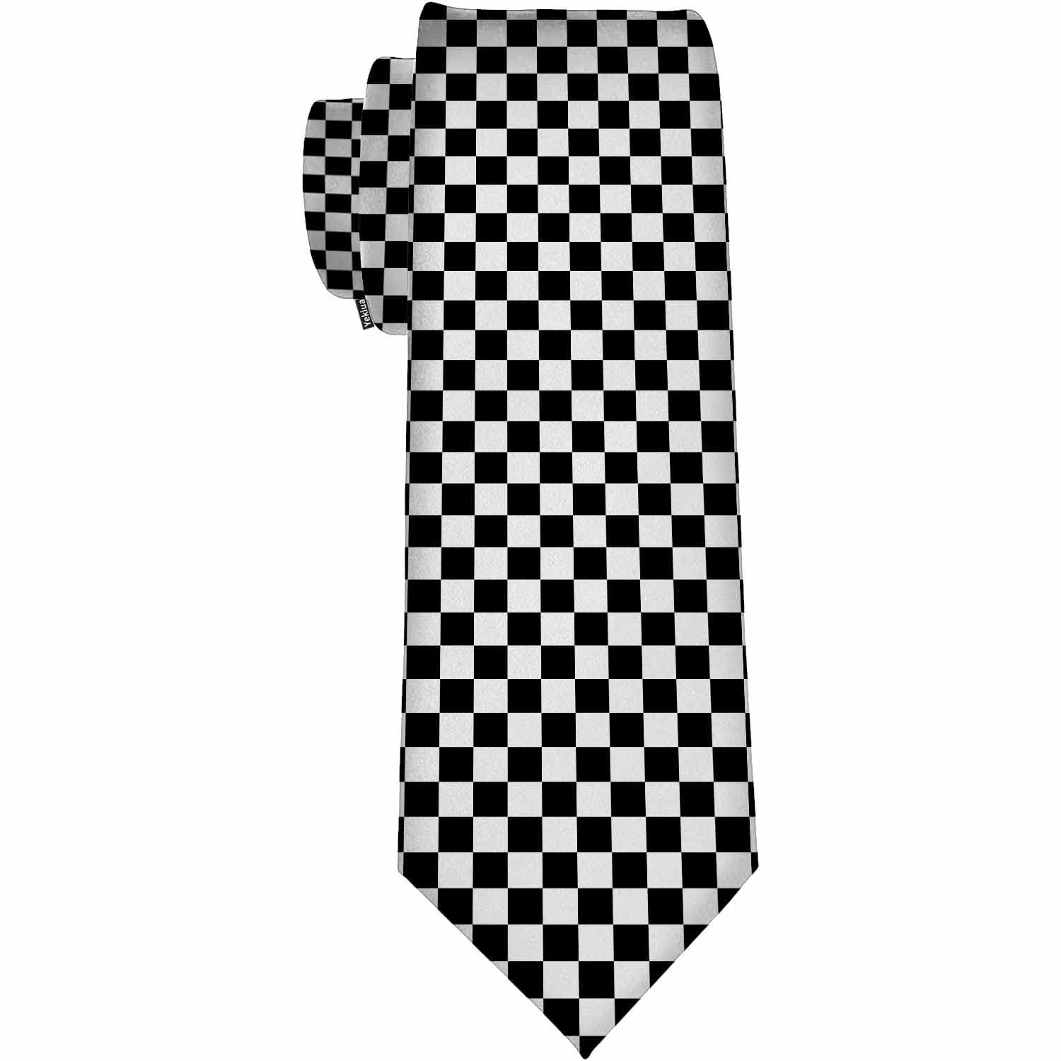 Yekiua Men's Checkered Plaid Necktie Car Racing Sports Cool Formula Geometric Holiday Festival Funny Ties For Formal Occasion Wedding Neck Tie Black White, One Size