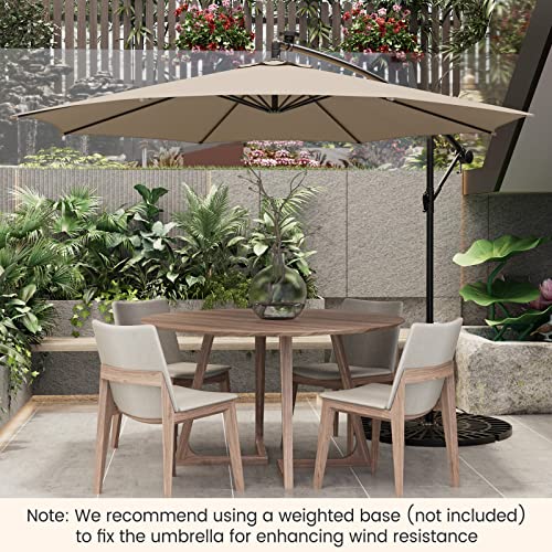 Tangkula 10Ft Solar Offset Umbrella, Tilted Cantilever Hanging Umbrella With 112 Led Lights, Lighted Patio Sun Shade With Crank Handle, Outdoor Market Umbrella For Poolside, Backyard & Deck (Beige) #TOP2