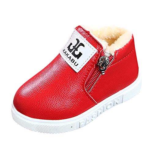 Baby Toddler Girls Boys Fall Winter Boots Shoes 1-6 Years Old Kids Zipper Letter Warm Soft Anti-Slip Sneaker (12-18 Months, Red)