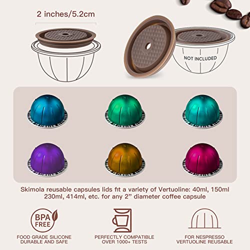 Reusable Coffee Capsule Lids For Original Nespresso Vertuoline Pods, Food Grade Silicone Caps For Refillable Nespresso Vertuo Pods With Scoop And Brush, 4 Pcs(Brown) #TOP1