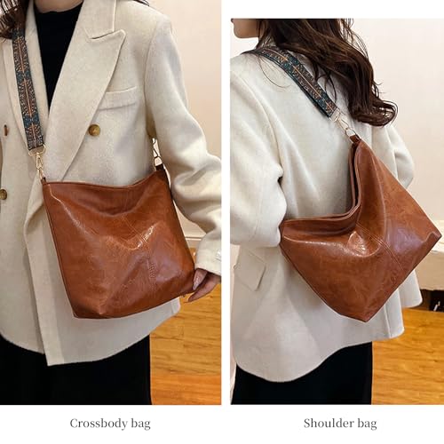 Image of Hobo Bags for Women Crossbody Bag Guitar Strap Purse Vegan Leather Shoulder Handbags Boho Purses Tote Bucket Bag