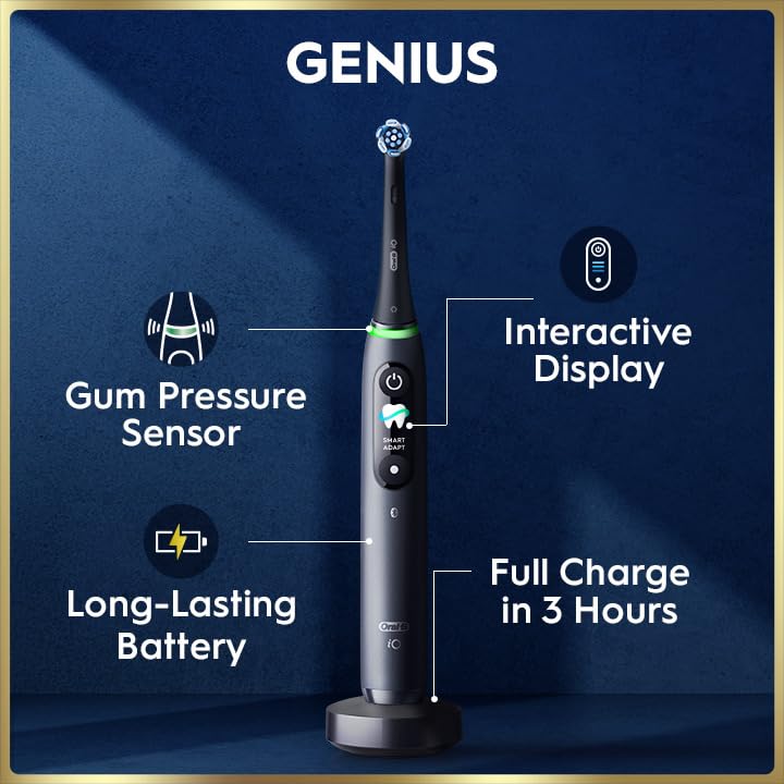 Oral-B Rechargeable Electric Toothbrush, iO9 Genius, 7 Cleaning Modes, Interactive Display, Charging Travel Case, Visible Pressure Sensor, 4 Brush Heads, Sapphire Blue - image 2