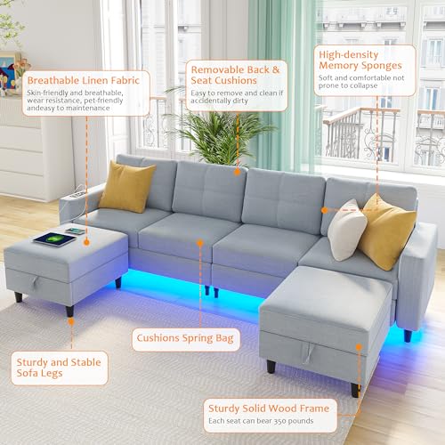 Skktkt Led Sectional Couches For Living Room, Modular Sectional Sofa Set With Storage Ottomans thumb #5