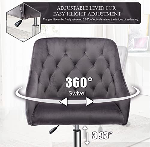 Baysitone Velvet Home Office Desk Chair, Modern Swivel Task Armchair With Adjustable Height, Upholstered Tufted Accent Computer Chair For Home And Office Working Or Studying, Dark Grey #TOP4