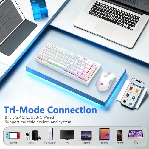 Image of Redragon Wireless Gaming Keyboard and Mouse Combo 60% Portable, White