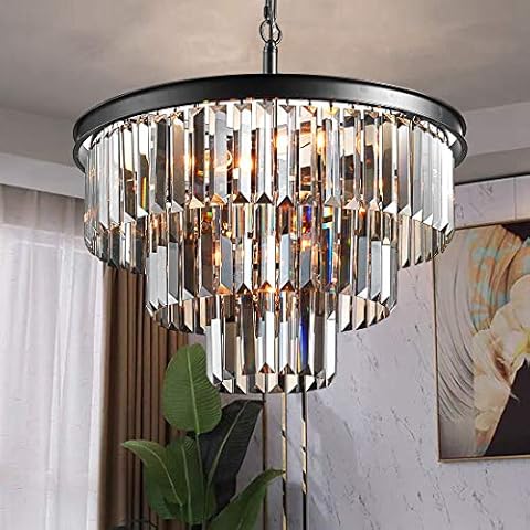 TZOE Luxury Black Smoke Crystal Modern Contemporary Chandeliers Pendant Ceiling Light Fixture 3-Tier Chandelier Lighting for Dining Room Living Room Bedroom Foyer W19.69 Cover