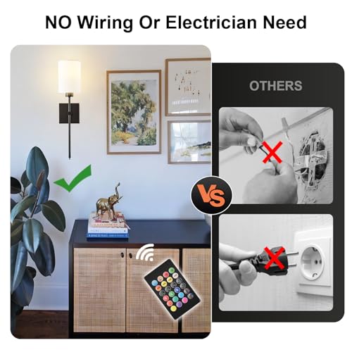 Image of Battery Operated Wall Sconce Set of Two,Wireless Rechargeable Wall Lights With Remote Control,Dimmable,4 CCT,RGB,Timer,Cordless Decor Lighting for Living Room, Bedroom, Entryway,Black,23.6 Inch