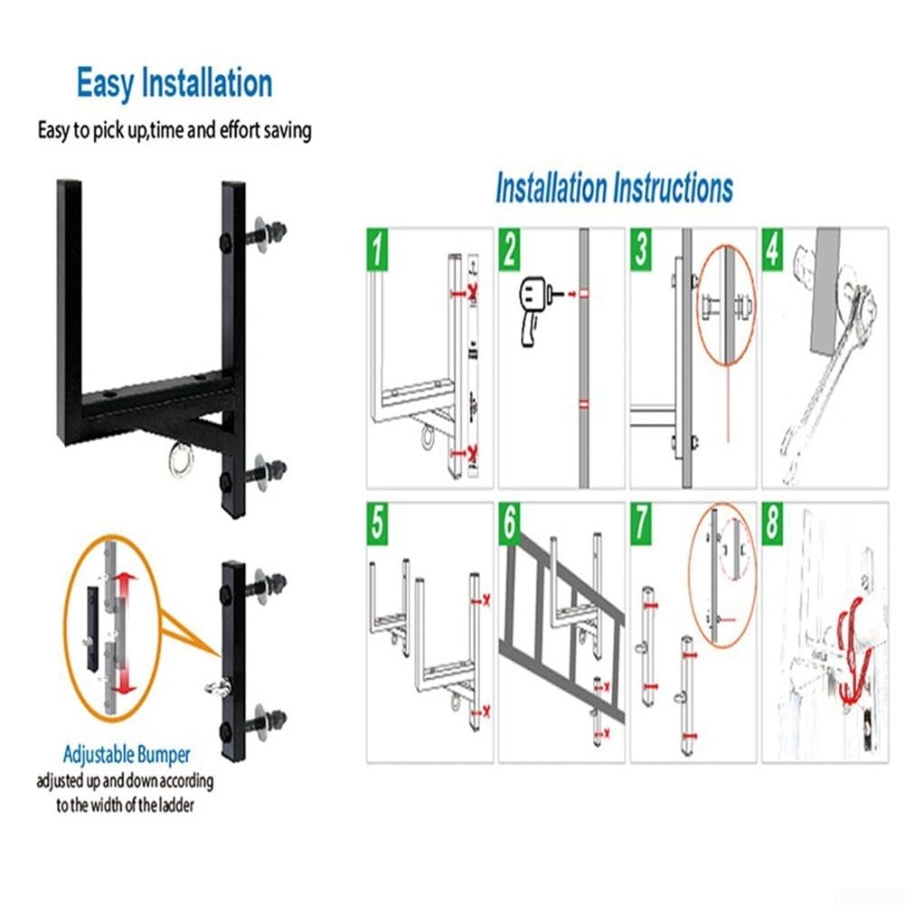 Paquete de 2 estantes de escalera de remolque de montaje lateral, construcción de acero resistente con capacidad de 300 libras, acabado electrostático resistente al óxido, soporte triangular para