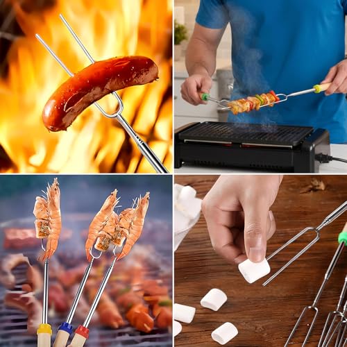12 Stück Teleskop Grillspieße Edelstahl 30-81cm Teleskop Marshmallow Spieße 12 Farben Stockbrot Spieße Grillspieße LagerfeuerSpieße Lang Schaschlikspieße Roasting Sticks für Camping Grill