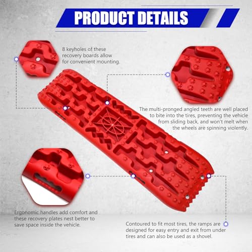 Traction Boards Offroad,Recovery Traction Boards with Jack Base,Offroad Accessories 4x4 for Truck Vehicle Jeep SUV,Mud, Snow,Sand,Scree with 2 Straps&Storage Bag,Red