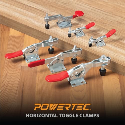 Image of POWERTEC 12PK Toggle Clamp, 300 lbs Capacity, 201B Quick Release Horizontal Clamps w /Antislip Rubber Pressure Tip for Woodworking Jigs and Fixtures, Welding, Drill Press, Crosscut Sled (20327-P3)