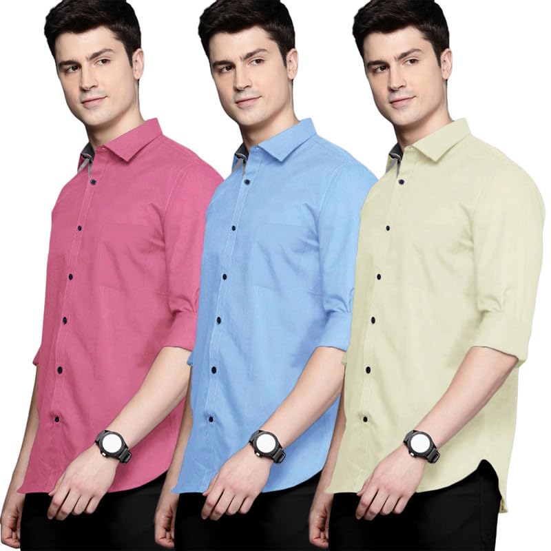 Pinkmint Men’s Shirt Cotton BlendCasual Long Sleeve Formal Shirt Soild Formal Shirt for Men (Pack of 1)