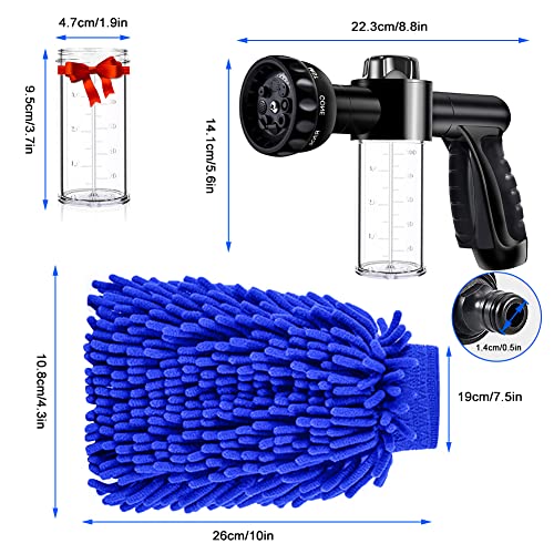 Car Wash Nozzle, Willcrew High Pressure Hose Nozzle Sprayer 8 Way Patterns Hose Soap Sprayer ​With 2 X 3.5Oz 100Cc Soap Dispenser And Washing Mitt For Car Wash, Watering Plants, Showering Pet #TOP7