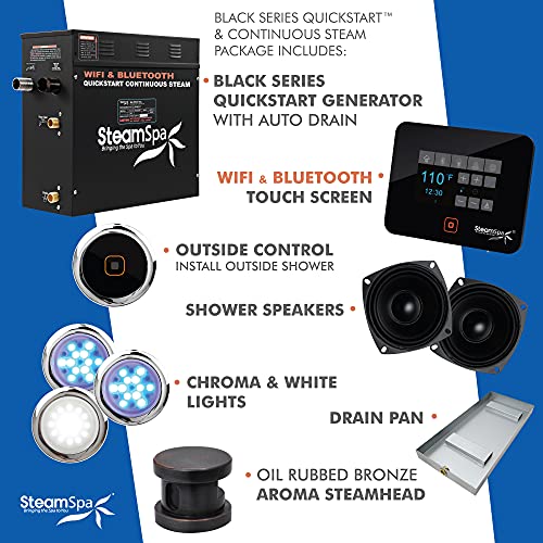 Image of Generator with Quick Start Continuous Steam Technology, Wi-Fi, Bluetooth and Autodrain | 4.5kW Steam Generator with Oil Rubbed Bronze Steam Head with Aromatherapy Reservoir | RVB450ORB-A
