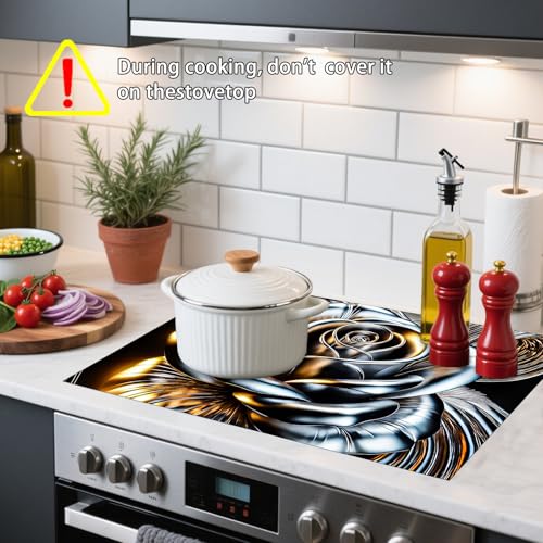 Image of Nuxovilar Stove Top Cover Cooktop Mat 28.3x20.4in Polyester Diatom | Electric Guard Range Countertop Pad Burner Protection Sheet Kitchen Decor Cooking Area Home Styling (Metallic Rose)