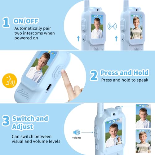 Image of BlueFire Kids Walkie Talkies with Video - Screen Display Toy Radios with Voice Effects, One-on-One Pairing, Long Range - Birthday Toys Gifts for Boys & Girls Ages 3-12 (Blue)