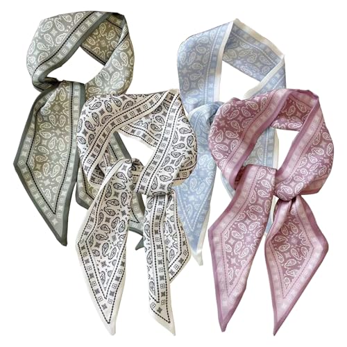 4 PCS Silk Scarf for Women, Retro Fashion Bag Scarf for Handbags, Multi Function Ladies Scarves, Bohemian Style, Suitable for Wallets, Handbag Handles
